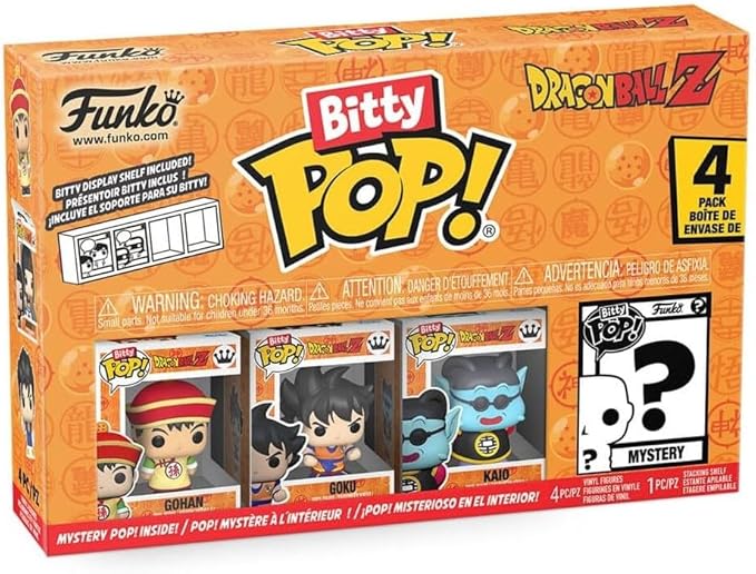 Funko Bitty POP! Dragon Ball Z, 4-Pack - Gohan, Raditz, Piccolo, and a Surprise Mystery Mini Figure - 0.9 Inch (2.2 Cm) - Anime Collectable - Stackable Display Shelf Included - Gift Idea