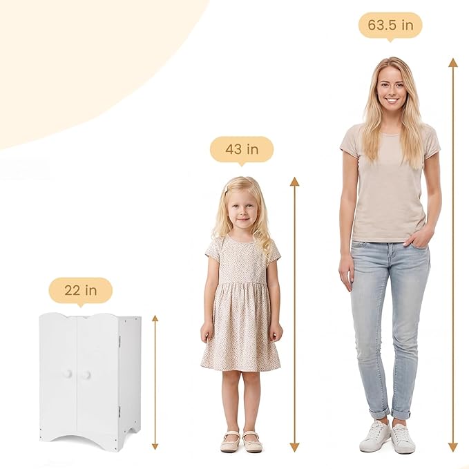 BABESIDE Wooden Baby Dolls Closet for 12-16 Inches Doll, Armoire Dolls Wardrobe for Babys Doll Clothes Storage, Includes 10 Clothes Hangers, Babys Dolls Accessories Furniture fit Dolls Boy Girl