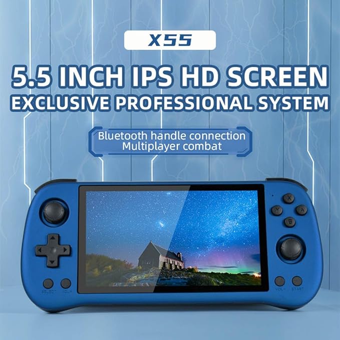 Powkiddy X55 Handheld Retro Game Console Built-in 20,000 Games 128G 5.5-Inch IPS Screen Video Gaming Console for Kid Adult, RK3566 CPU, HDMI Interface
