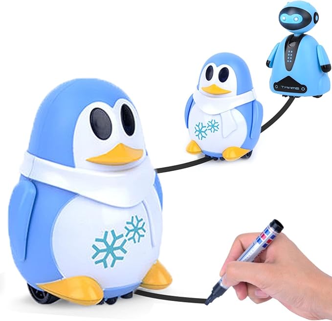 Mini Induction Robot Penguin Interactive Toys - Follow Black Lines & LED Lights - Educational Children's Gift