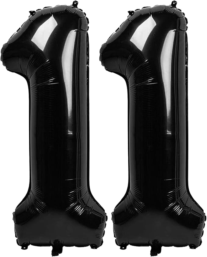 40 Inch Black Number 11 Balloon, Giant Number 11 Balloons for 11th Birthday Decorations, Party Supplies for Baby Boy Girl, Black Party Decor