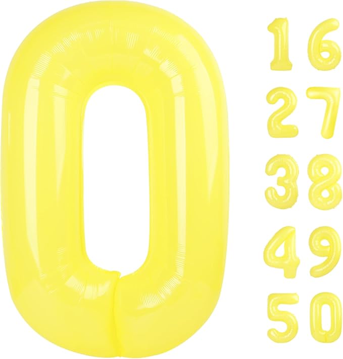 40 Inch Macaron Yellow Balloon Number 0 Balloons,Jumbo Mylar Foil Helium Balloon for 10 20 30 40 50 60 70 80 2025 Birthday Digital Balloons for Birthday Party,Wedding Anniversary Party Decorations