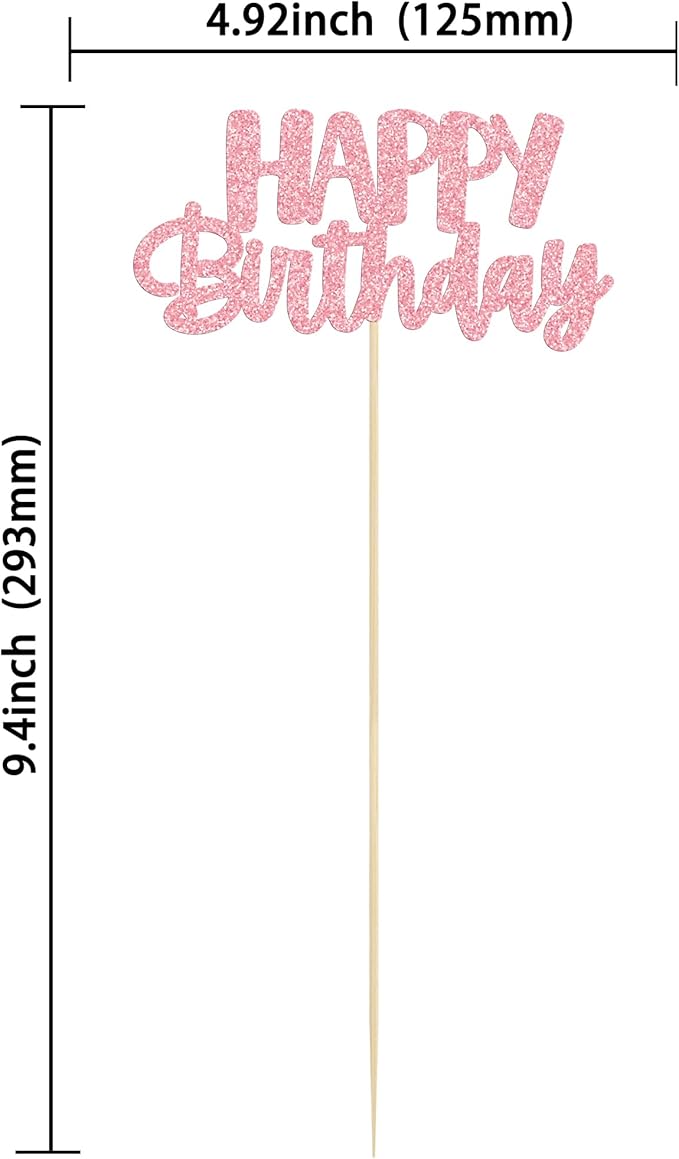 Gyufise 12Pcs Happy Birthday Centerpieces Sticks Double Sided Glitter Birthday Party Decorations Anniversary Table Flower Centerpiece for Celebrating Party Supplies Pink