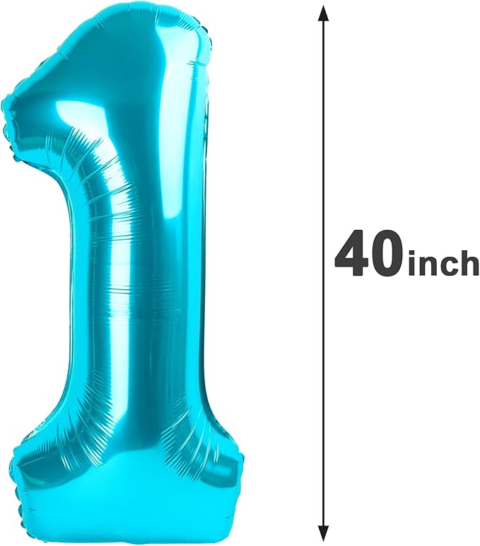 Blue Number 1 Balloon 40 inch, Number 1 Birthday Balloon for Boy Girl, Blue Foil One Balloon for 1st 10 11 12 16 18 Birthday Party, Anniversary Celebration Number Balloons Decorations