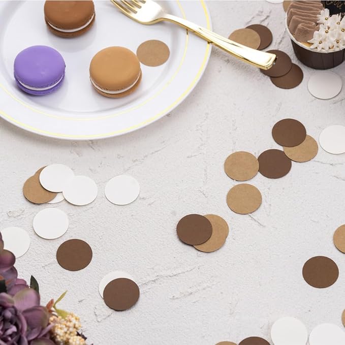Brown Kraft Tan and Ivory Cream Paper Confetti Table Decoration for Neutral Baby Shower Birthday Retirement Party,1.2 inch in Diameter,200 Counts