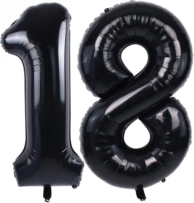 TONIFUL 40 Inch Large Black Number 18 Balloons Giant Digital 18 or 81 Helium Foil Mylar Big Number Balloons for 2026 Graduation New Year Eve 18th or 81st Birthday Party 18th or 81st Anniversary
