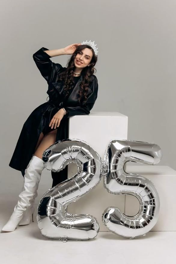 Number 14 Balloons, Large 14th Silver Birthday Decorations for 1 4 14 41, 40 Inch Foil Balloon for Wedding Engagement Photo Shoot Memorial Day's Supplies