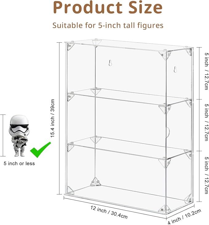 Acrylic Display Case 3-Tier, Display Box for Small Figures, Collectibles, Toys, and Models, Wall Mounted and Desktop Dustproof Showcase