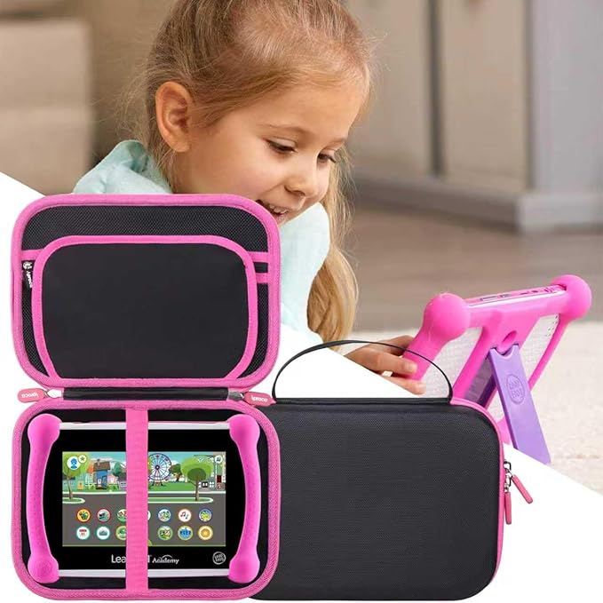 Aproca Case Compatible with Leapfrog LeapPad Academy Kids’ Learning Tablet/Epic Academy Edition/LeapPad Ultimate, Portable Storage Bag for Accessories -Black with Pink Zipper