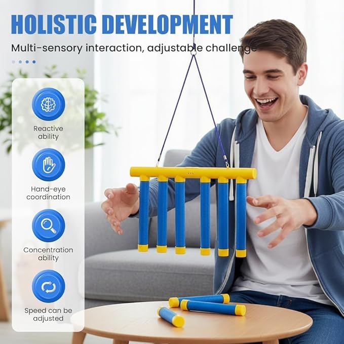 Reflex Drop Sticks Challenge Game, Reaction & Catching Sticks Game for Kids & Adults, 2026 New Hand-Eye Coordination Training Toy, 3 Adjustable Speeds, Family Party & Indoor Outdoor Fun (Yellow)