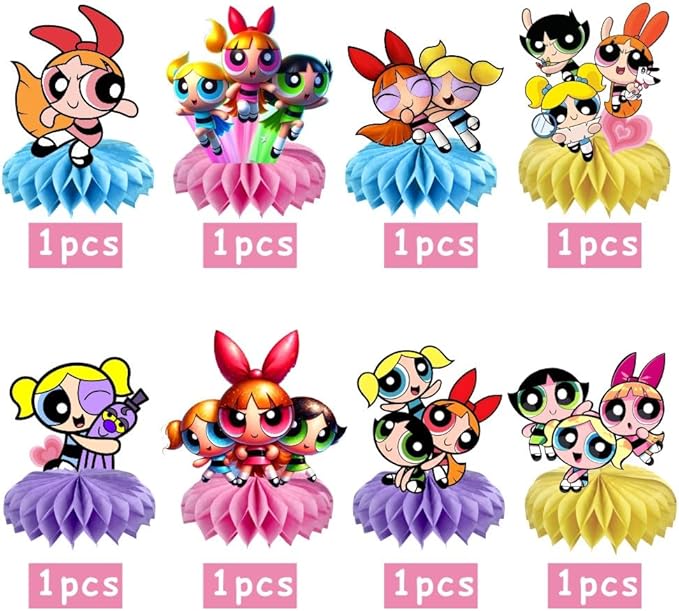 8Pcs Power Girls Table Centerpiece Birthday Party Supplies Double Side Table Decorations for Girls Party Decorations