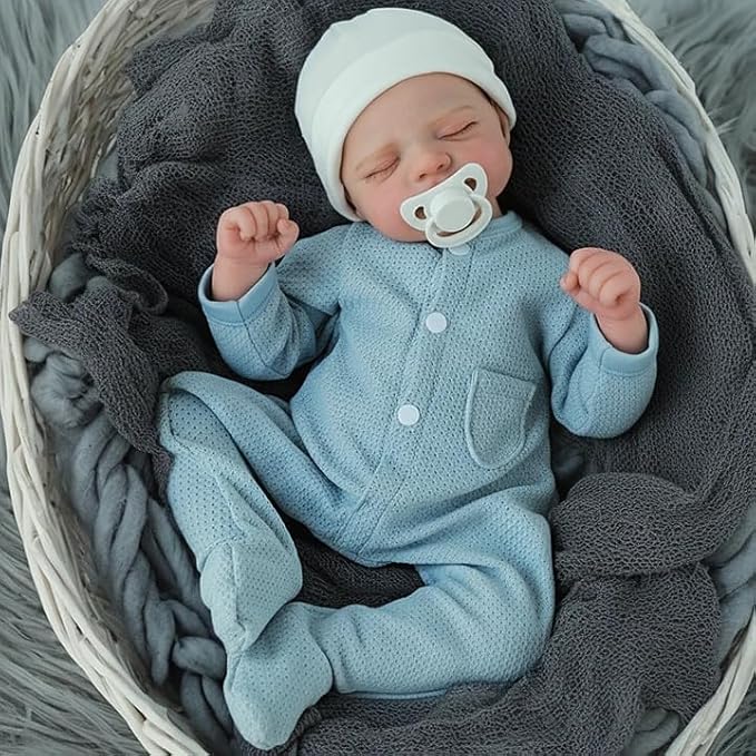 WOOROY Lifelike Reborn Baby Dolls- 18 Inch Baby Boy Doll, Full Vinyl Body Sleeping Dolls, Poseable Real Life Newborn Realborn Birthday Gift Toy with Doll Accessories for Kids 3+