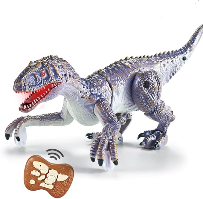 Remote Control Dinosaur for Kids, LED Walking Electric RC Toy, 2.4GHz, Multi-Color, ABS Plastic, Rechargeable (Blue)