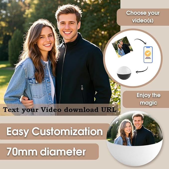 2.7" Crystal Ball Video Player,Memory Orb,Personalized Digital Photo Video Player with Digital & Heartbeat Display,Uploadable Videos & Photos Through Mobile APP,for Anniversary Birthday