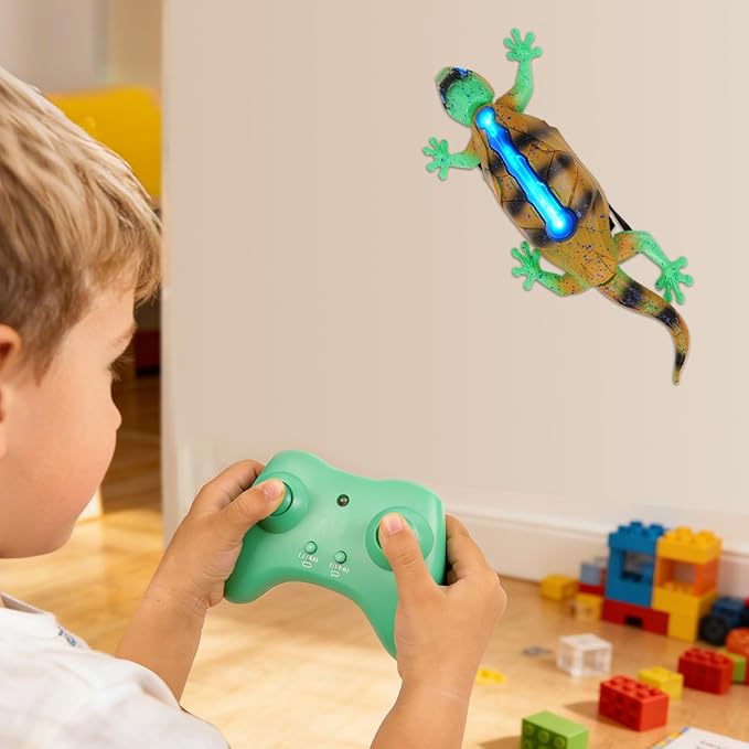 Wall Climbing RC Gecko Lizard, Dual Mode Floor & Wall Driving, Rechargeable Wall Crawler Gecko Robot, Cool Prank for Kids Boy Toys Ages 3+ (Yellow Green)