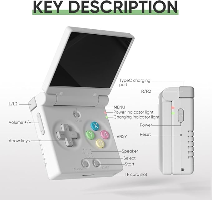 Miyoo Mini Flip Portable Handheld Game Console Portable 2.8-inch 750*560 IPS Screen 2500mAh Miyoo-mini Flip Retro Handheld Clamshell Retro Games Consoles Pink 64GB