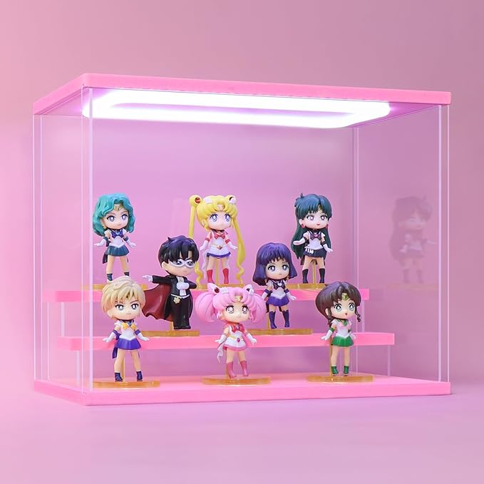 Clear Acrylic Display Case for Action Figure Pop mart Display- Funko Pop Dustproof Showcase with Lighting,Multiple Layers for Collectibles(3 Tier-W*D*H-12.6"x7.5"x10.2"inches)