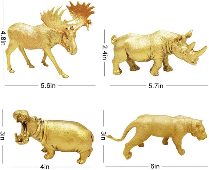 Metallic Gold Plastic Animal Figurines Toys, 12PCS Golden Safari Zoo Animal Figures, Jungle Wild Animals for Baby Shower Decor, Safari Themed Birthday Party, Christmas Decoration Gifts