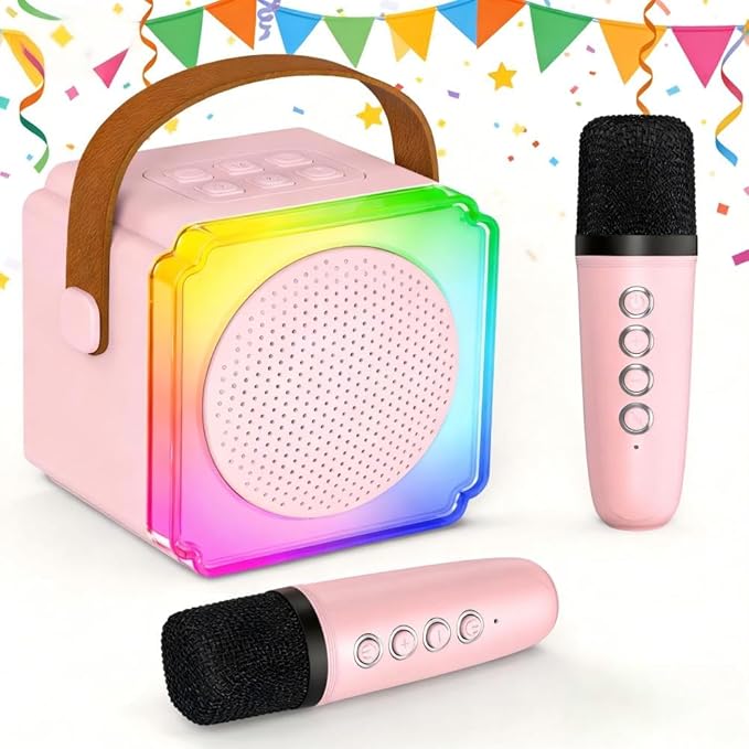 Mini Karaoke Machine for Kids: 2026 TOP Toy Gift Idea Karaoke Speaker for Girls Boys Ages 3-12+, Portable Singing Player with 2 Wireless Mics for Birthday Christmas, Car Ride Family Home Party Singing