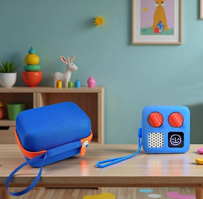 Hard Carrying Case and Silicone Cover for Yoto Mini, Protective Travel Carrier for Kids and Adventure Jacket with Card Pouch 3 in 1 Accessories Set for Yoto Mini Player, Blue
