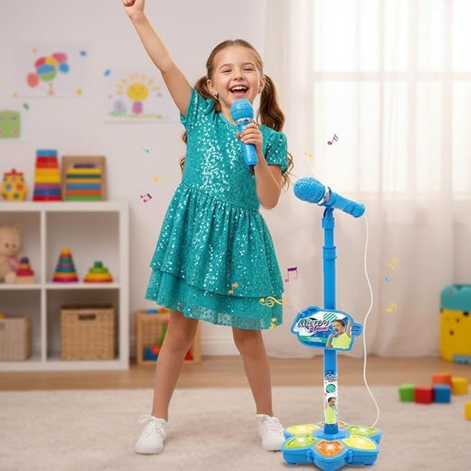 Adjustable Kids Karaoke Microphone with Stand, Extends up to 39.4” Height, Detachable Handheld Mic with LED Light Base & Type-C Adapter, Compatible with Android/iOS/PC for Singing & Parties