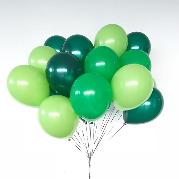 Togvu Green Balloons, 60 Packs 12 Inch Different Shades Dark Emerald Lime Metallic Chrome Olives Sage Latex Balloons for Birthday, Baby Shower, Jungle Safari Party Decoration QQ-5023
