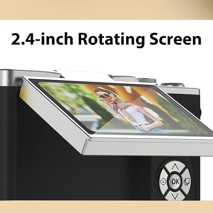 Denash Foldable Screen Kids and Beginners Camera,4K Digital Camera for Photography,48MP Digital Foldable Support 16X Zoom with Flip Scree (Black)