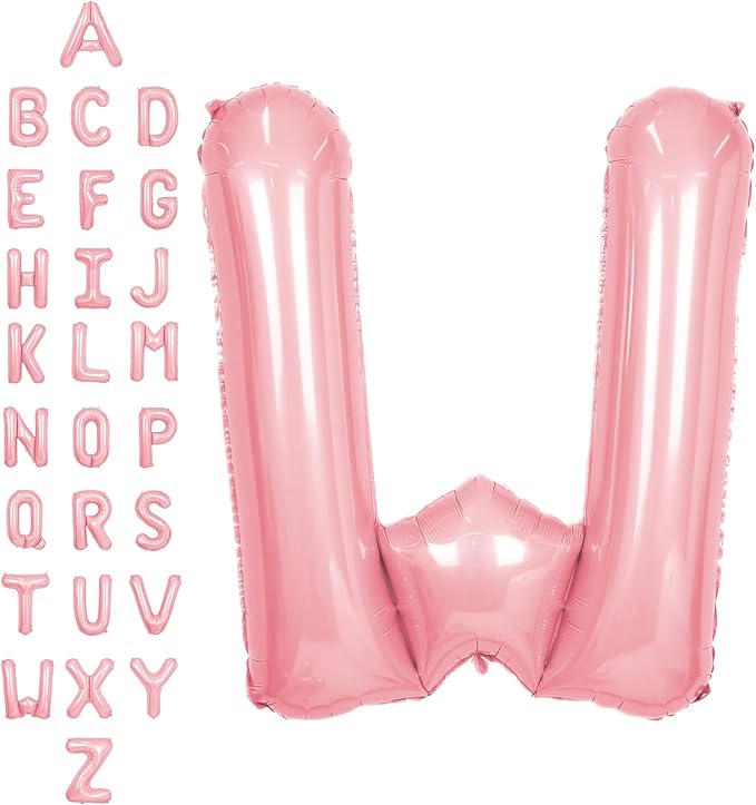 SUWEN 40 Inch Pink Large W Letter Balloons Big Foil Helium Letter Balloons A-Z Jumbo Mylar Happy Birthday Party Decorations for Girl Anniversary Party Supplies
