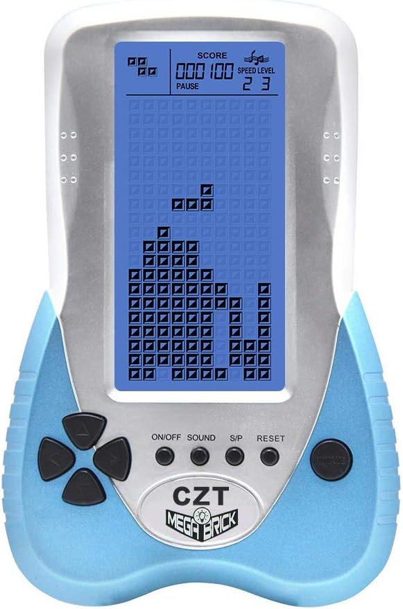 CZT Retro Brick Game Console Big Blue Backlight Screen Built-in 23 Games Tank Battle/Racing Can Plug Headphone Nostalgic Puzzle Pocket Handheld Porable Machine Children's Toys (Blue)