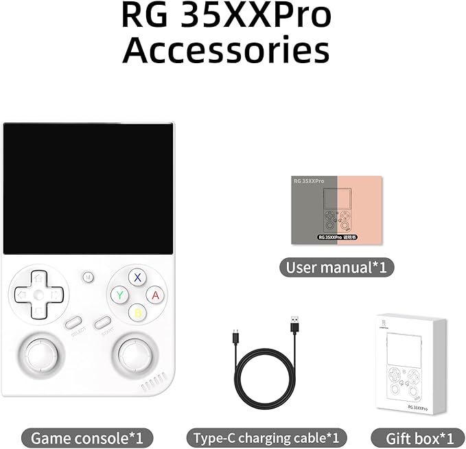 RG35XX Pro Retro Handheld Game Console 3.5-inch IPS Screen 64GB Card RG35XX Pro Linux OS Player 3200mAh Battery Compatible with Bluetooth WiFi RG35XXPro White