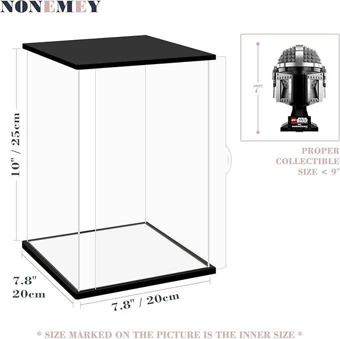 NONEMEY Clear Acrylic Display Case with Remote Control Light for Collectibles, Dustproof Model Showcase Organizer Box, Display Case for Collectibles (7.8x7.8x9.8inch,20x20x25cm)