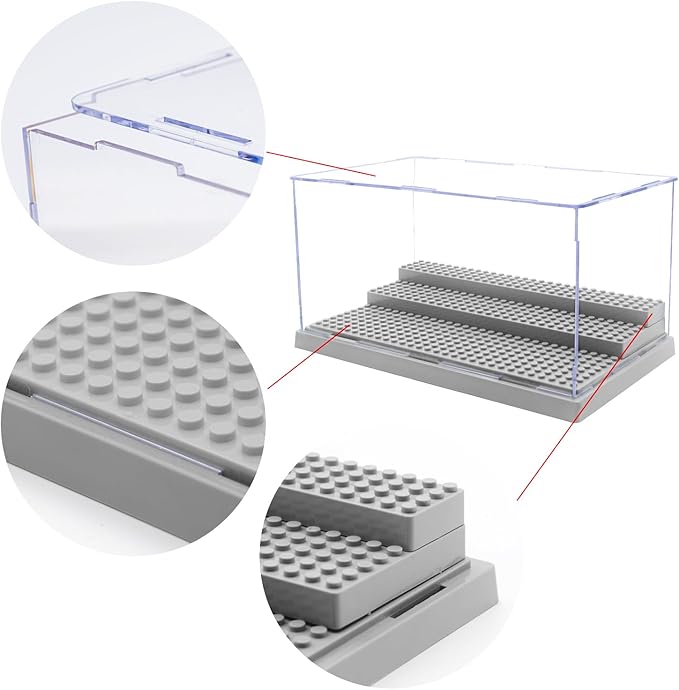 WMM Minifigure Display Case for Action Figures Blocks, Dustproof Acrylic Display Box Storage with 3 Movable Steps for Collection Models Minifigures, Bricks Blocks Toys