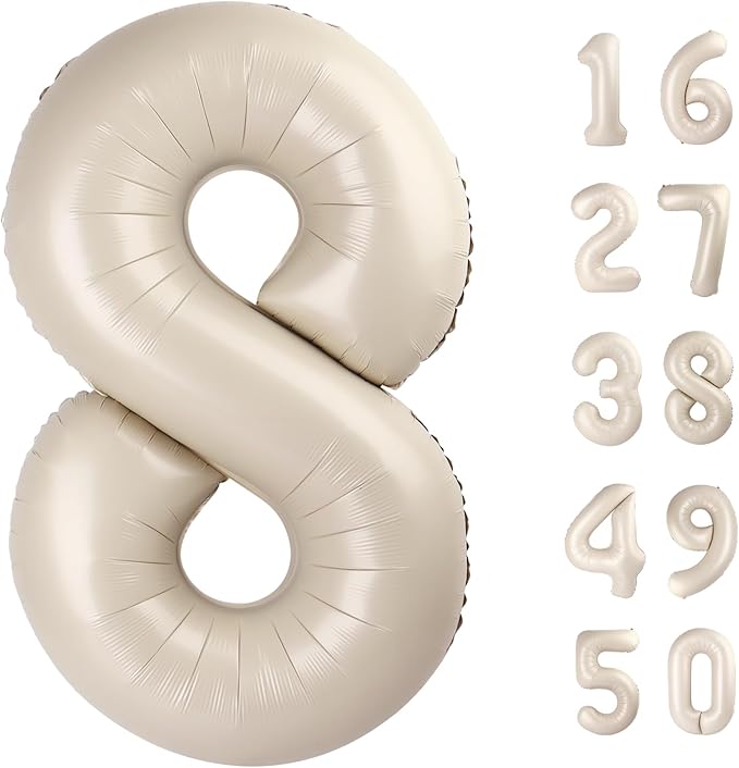 40 Inch Giant Milk White Foil Number 8th 18th 28th Birthday Cream Balloons Digit 8 Balloons for Men Women 80th Anniversary Party Decorations Supplies