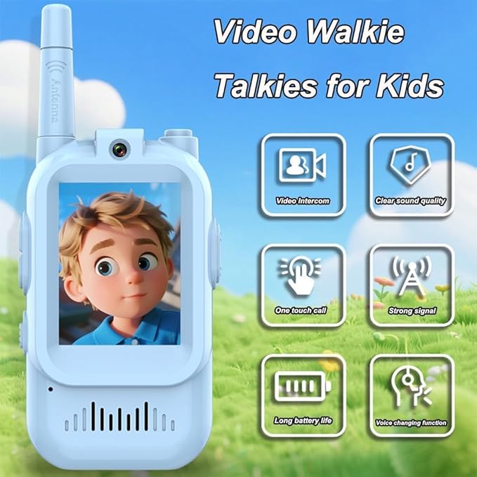 Video Walkie Talkies for Kids, Handheld Kids Walkies Talkies 2 Pack Rechargeable Video Intercom, Indoor Outdoor Toys for Family Games, Birthday for Boys Girls Aged 3-12,Blue&Pink