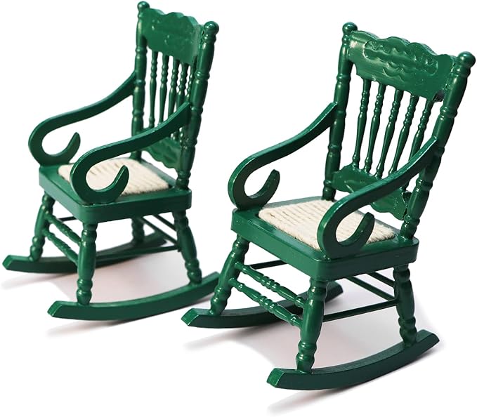 Dollhouse Chairs 2PCS Miniature Rocking Chair 1:12 Scale Wooden FurnitureAccessories Tiny Mini House Home Outdoor Decoration ModelLiving Room Scene Christmas Craft Displays (Green)