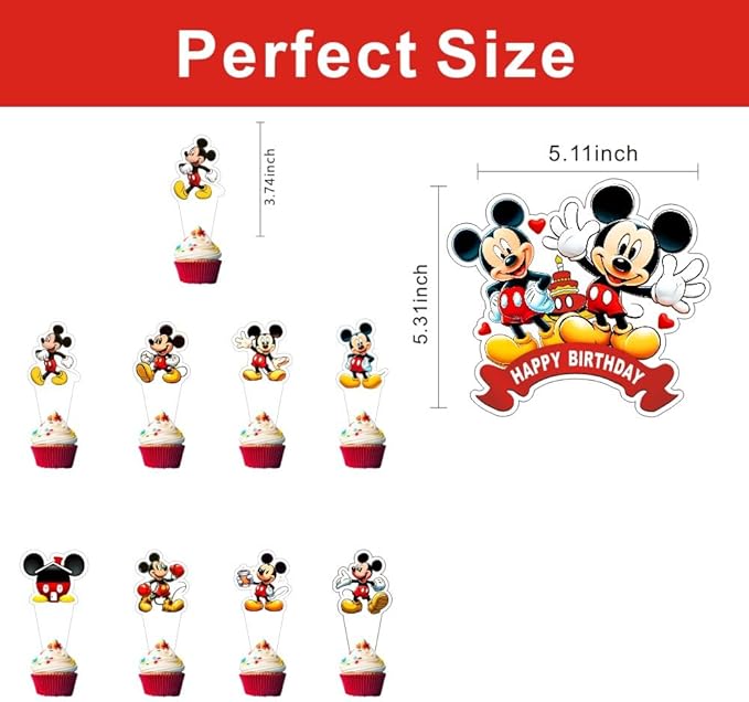 25pcs Mickey Cake Decorations with 24pcs Cupcake Toppers, 1pcs Cake Topper for Mickey Birthday Party Supplies