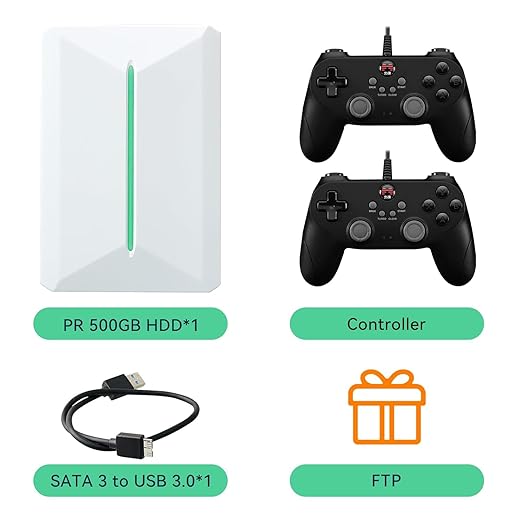 Retro Game Console Hdd 500GB, Plug and Play Video Game Console with Built in 38291 Game, Emulator Console Compatible with 50 Game Emulators, Playnite&Retrobat 2 Game Syatem in 1