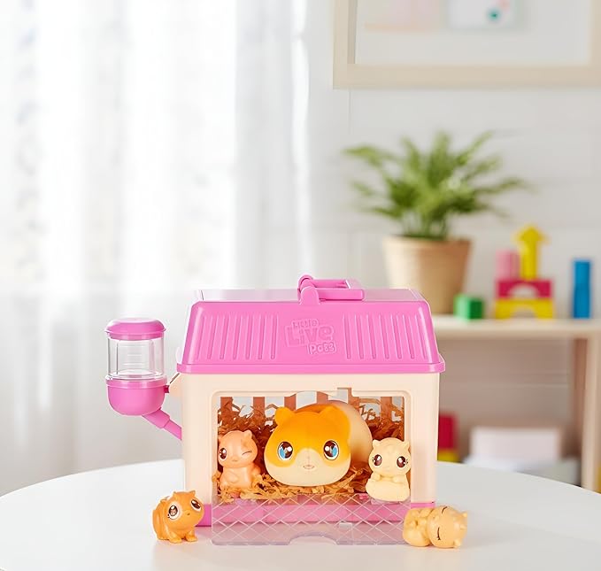 Little Live Pets Hamster Mini Interactive Toy Set, Hutch Animal Playset with 3 Surprise Babies, 20+ Sounds, Hamster Must-Haves for Ages 3+
