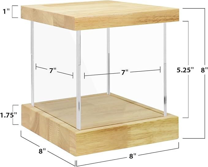 BenchPro Clear Acrylic Display Case for Trophy, Collectibles, Assemble Cube Display Box Stand Dust Proof Protection Showcase for Action Figures Toys. (1.75" & 1" Thick Wood, 8" H x 8" L x 8" D)