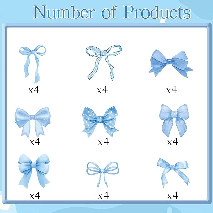 Blue Bow Cupcake Toppers Decor - Deorfuy 40PCS Blue Bow Themed Cupcake Picks Birthday Party Decorations Coquete Bday Supplies for Baby Shower
