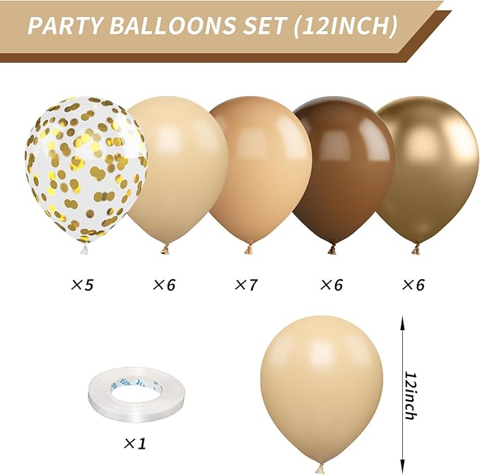 Retro Brown Cream & Metallic Sand Gold Balloons - 12 Inch, Perfect for Birthday, Baby Shower, Wedding & Boho Decorations