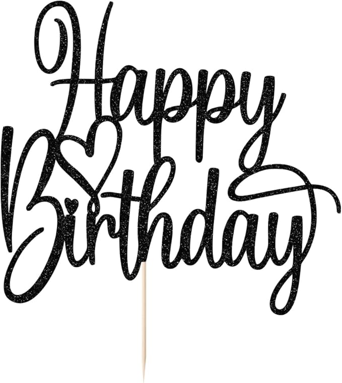 Handmade Glitter Happy Birthday Cake Topper- Happy Birthday Cake Decor,Fabulous Cake Decoration，Anniversary/Birthday Party Decoration Supplies(black)