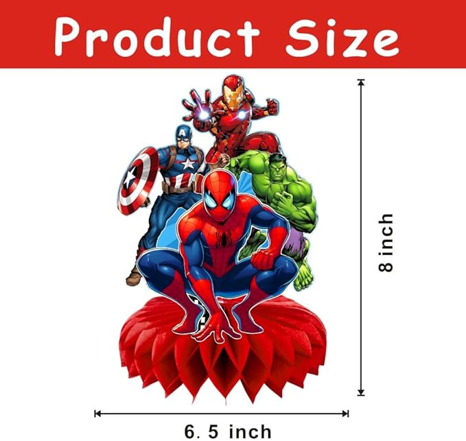 8Pcs Superhero Honeycomb Table Centerpiece, Superhero Birthday Party Supplies Table Decorations for Kids Party Decorations