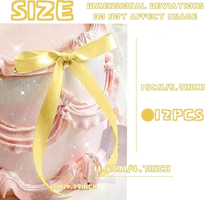 Yellow Bow Cake Topper Coquette Bows Cake Decorations Yellow Bows Ribbon Bowknot for Cake Dessert Birthday Decorations Bridal Baby Shower Wedding Party Supplies