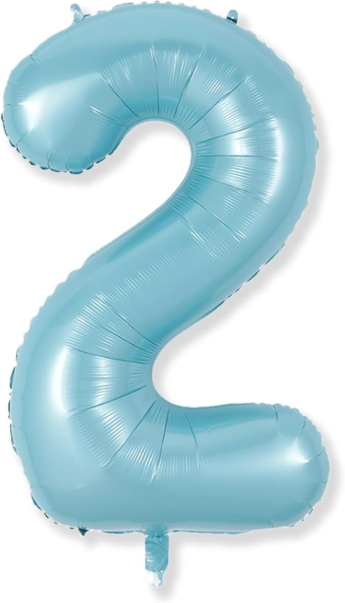 40 Inch 2nd 20th Birthday Number Balloon, Baby Blue Foil Giant Self Inflating Balloons, Light Blue Helium Number Balloons for Boys Kids Happy Birthday Party Anniversary Party Decoration Supplies