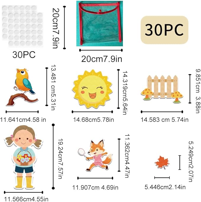 BEUNITONE 30 Pcs Multi-Scene Felt Story Board, Fuzzy Felt Play Kit with Diverse Animals, Plants & Backgrounds learningal Tool for Classroom Teaching & Home Storytelling