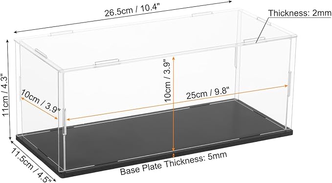 uxcell Acrylic Clear Display Case for Collectibles Self-Assemble Display Boxes with Black Base Dustproof Countertop Storage Box for Collectibles Action Figures, 9.8 x 3.9 x 3.9 Inch
