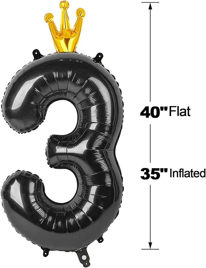 Black 3 Balloon, 40 Inch Number Balloon, 3rd Three Year Old Birthday Decora, Big Numbers 13 23 30 43 for Party Decorations Number 3 Balloon.