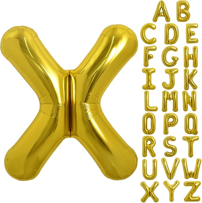 TONIFUL 40 Inch Large Gold Letter X Balloons - Helium Filled Foil Mylar Big Balloons for Birthday Party & Anniversary Decorations