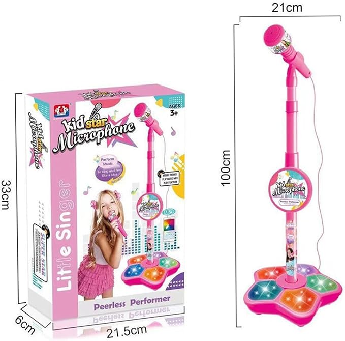 2026 New Kid Star Microphone, Kid Star Microphone with Stand, 5-in-1 Kids Stars Microphones with Adjustable Stand, Speakers and Lights, Compatible with Mobile Phones, for Festival (Pink)